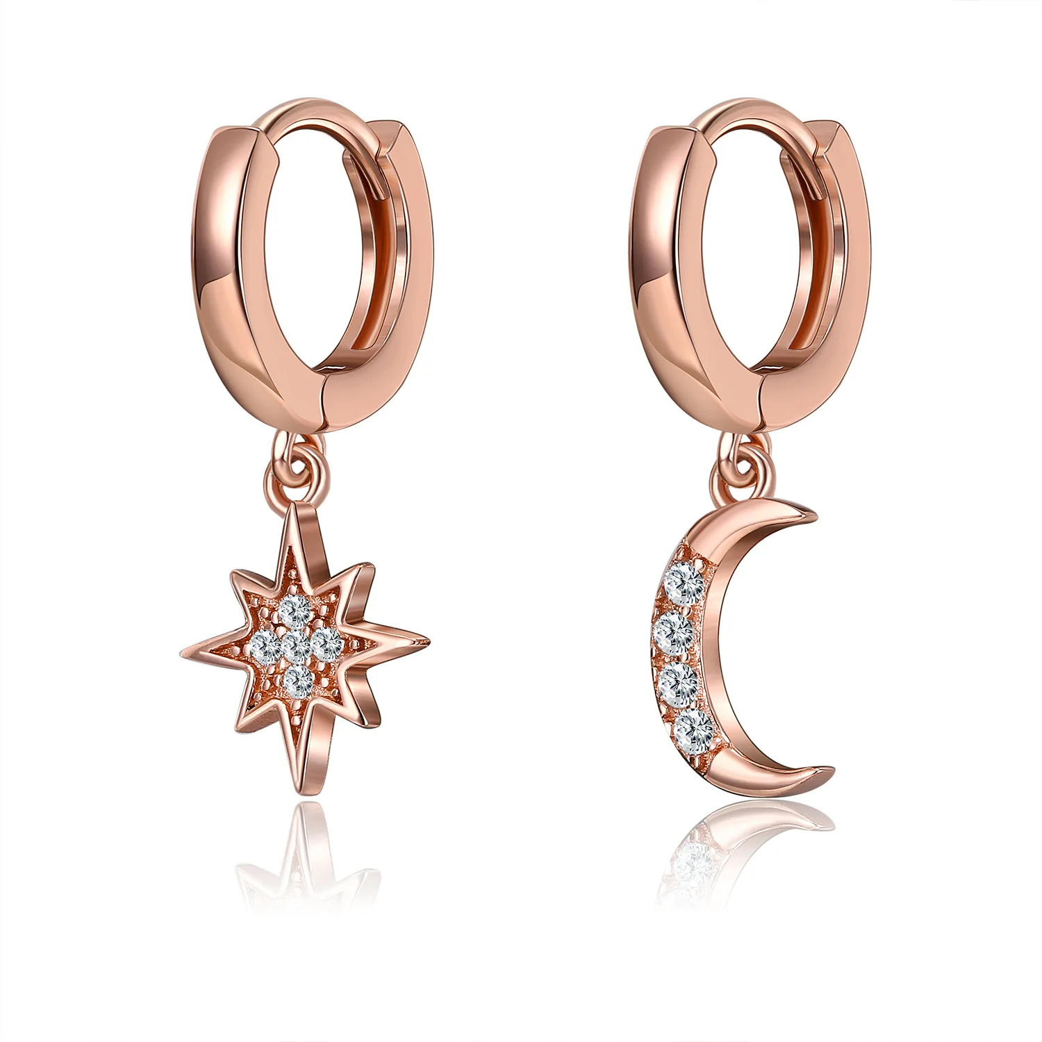 New Trendy 925 Sterling Silver Star and Moon Buckles Irregular Earrings for Women Luxury Jewelry Christmas Gift with Zircon