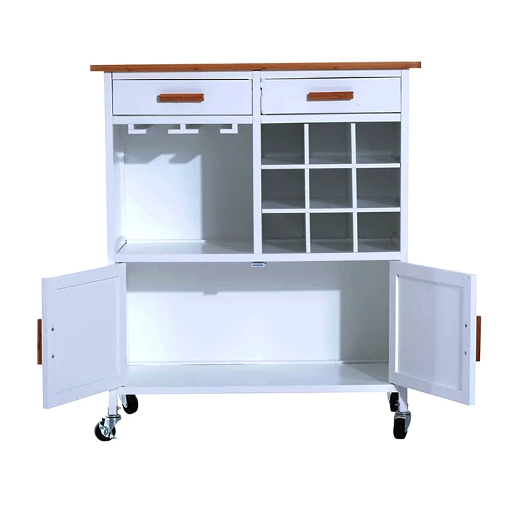 Dining Room Cupboard 2 Door Rolling Kitchen Island Carts with Drawers Wine Rack Storage Sideboard et Serving Utility Trolley
