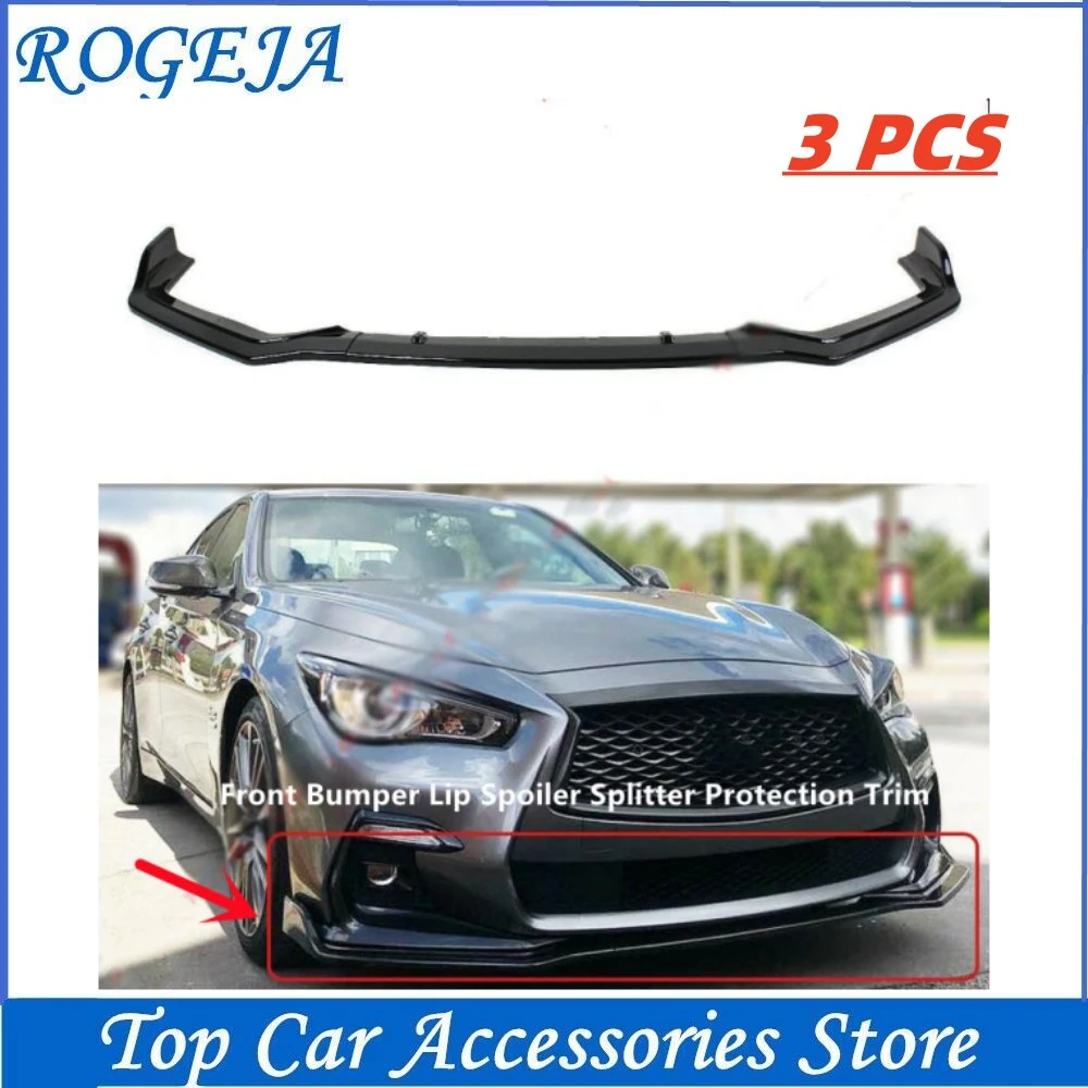 3Pcs Bright Black Sport High Quality PP Front Bumper Lip Spoiler