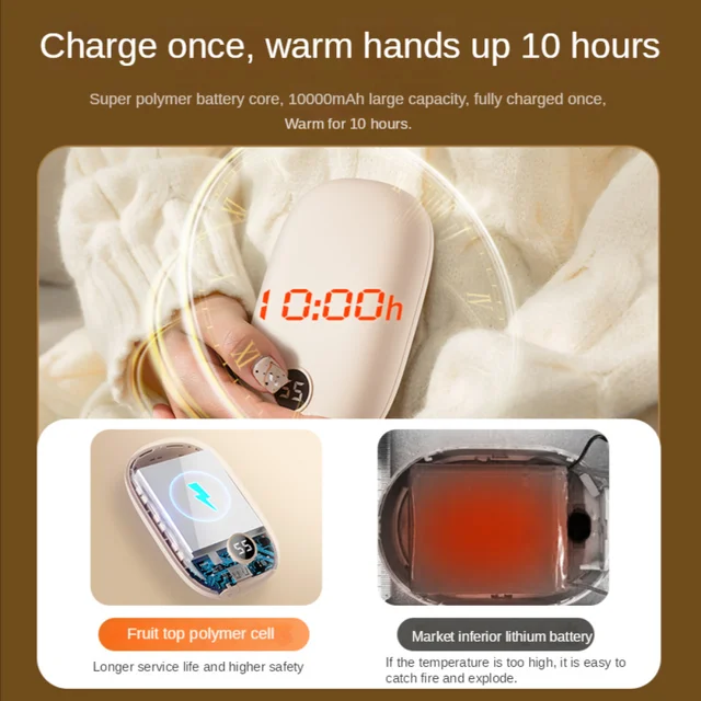 10000Mah 6000Mah Kézmelegítő Erő Bankfűtés Mini Hordozható, Újratölthető Usb Bársonyos Melegítők Mobil Elektronikus Zseb Melegítő - Image 6