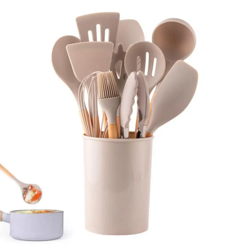 

12 Pcs Non-Stick Kitchen Cooking Utensils Set Silicone Kitchenware Cookware Spatula Spoon Egg Beaters Wooden Handle Cooking Tool