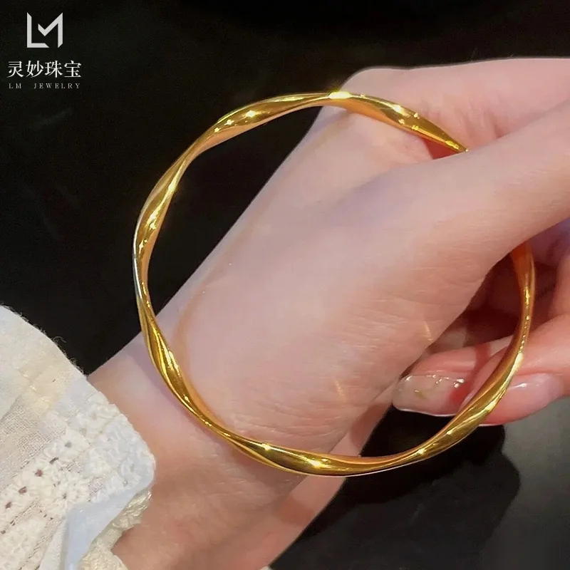9999 24k real gold cherry blossom shattered ice gold bracelet, fashionable solid bracelet, women's high-end jewelry bracelet