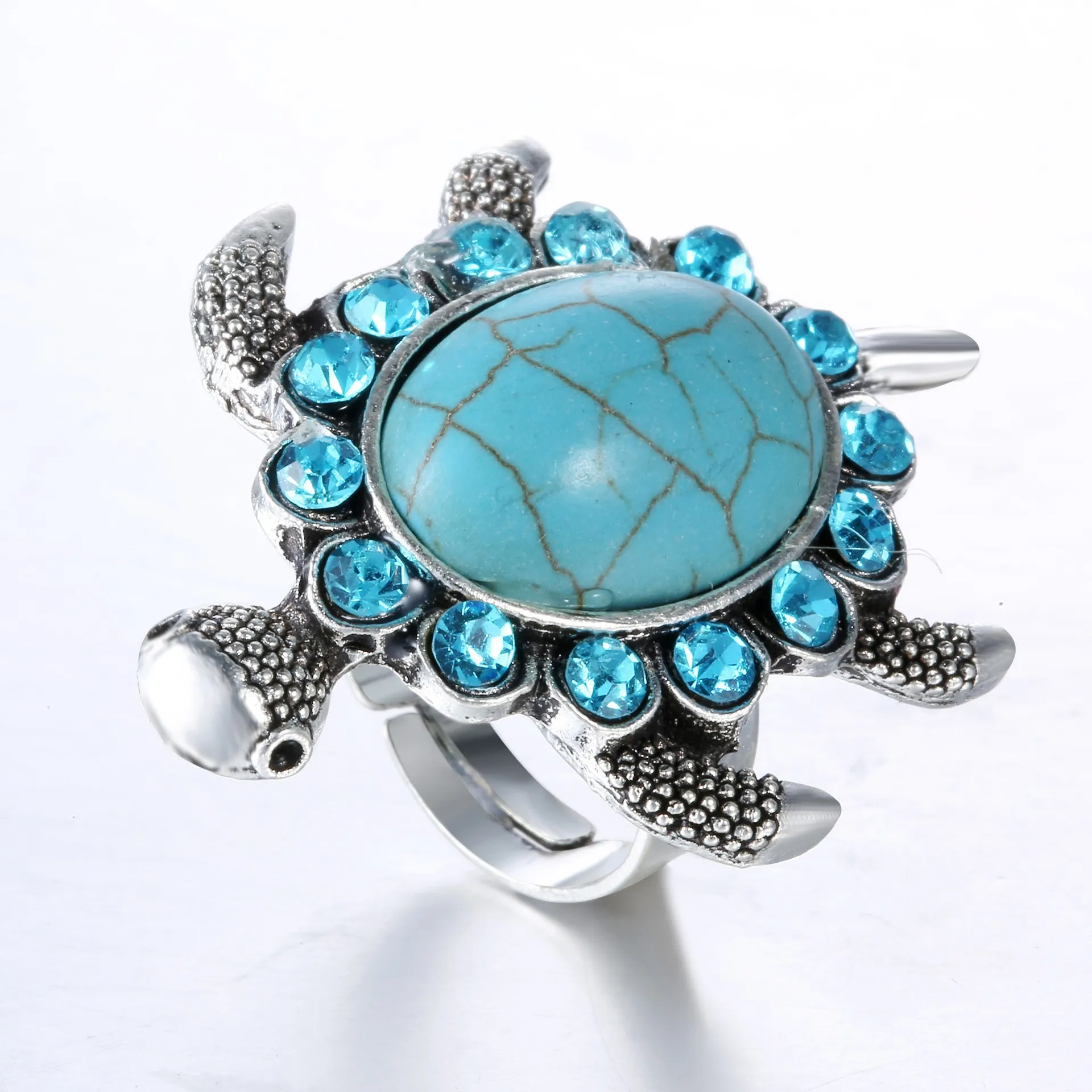 

YEEVAA Vintage Turquoise Turtle Blue Stone Ring Jewelry Party Holiday Decor for Women Girls Gifts