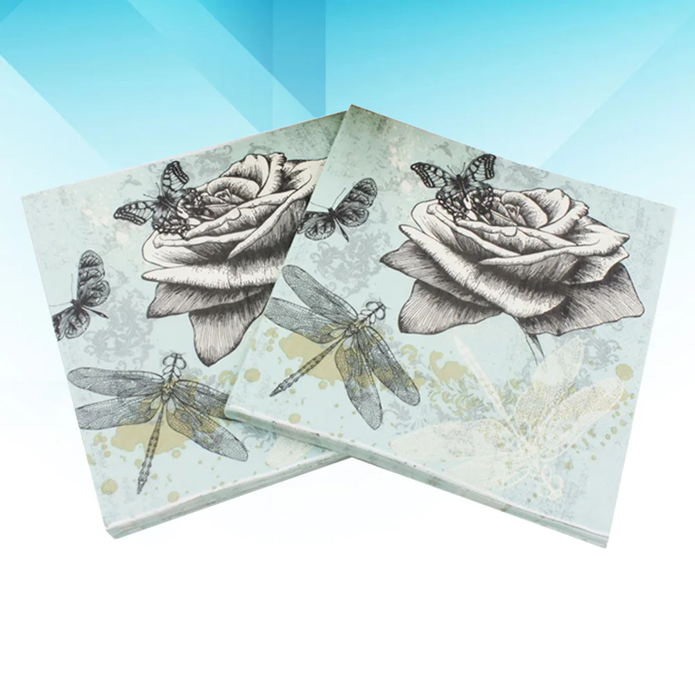 

20PCS Dragonfly Napkins Color Printed Napkin Dragonfly Creative Paper Towel Facial Tissue Colorful Printing Napkin Flower