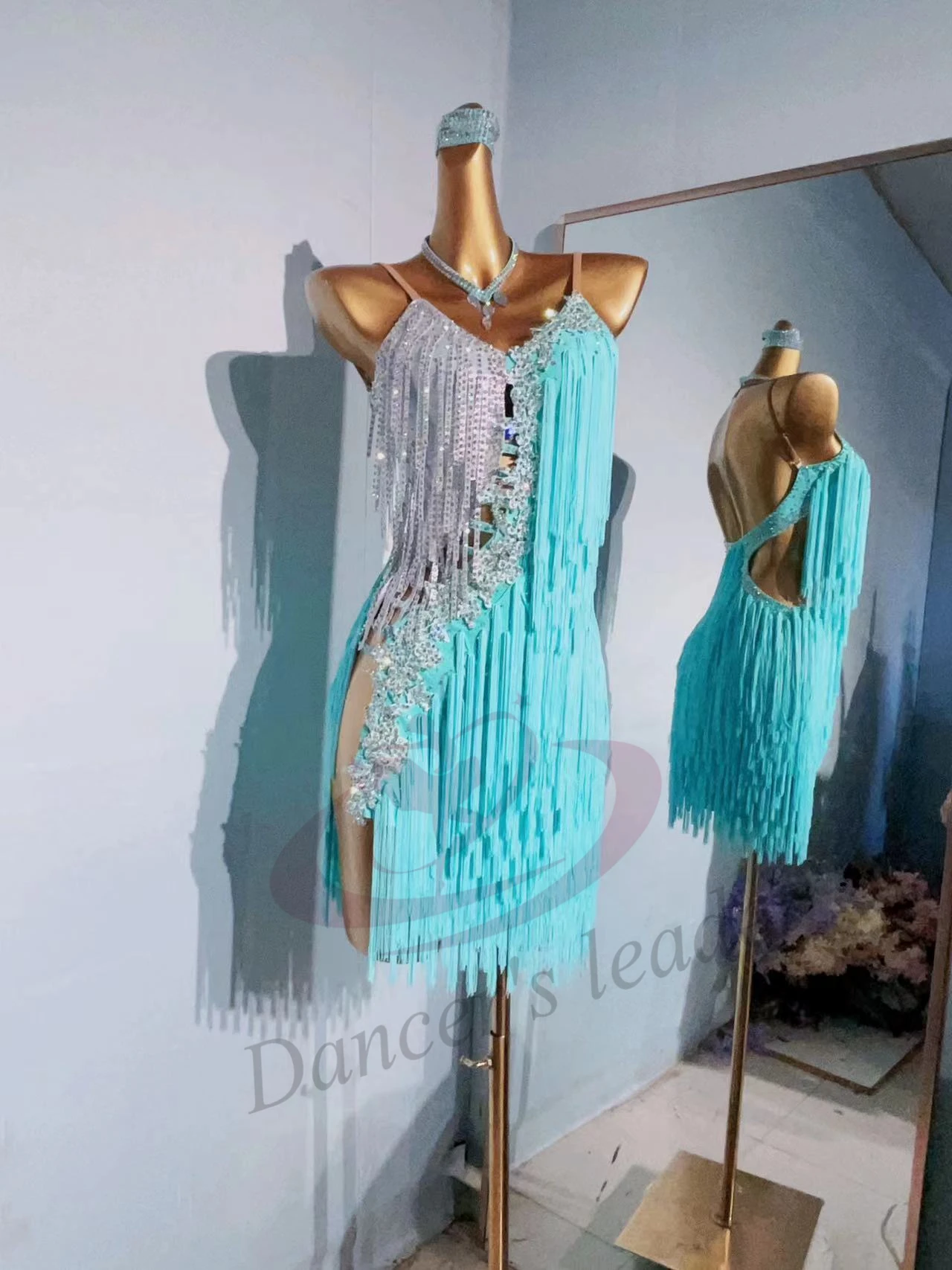 

Latin Dance Competition Women's High-end Custom Handmade Tassel with Diamond Samba Rumba Performance Costume Blackpool dress