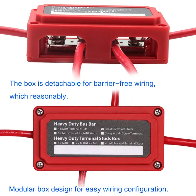 Jamgoer 300A Bus Bar Heavy-Duty Module Design Power Distribution Block 12V  24V 48V DC Busbar Box with 4X M8516 Terminal Studs for Battery Marine