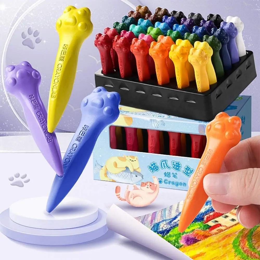 Children Do Not Dirty Hands Plastic Crayon Set Creative Painting Tools Cat Paw Shaped Washable 12/24/36 Colors