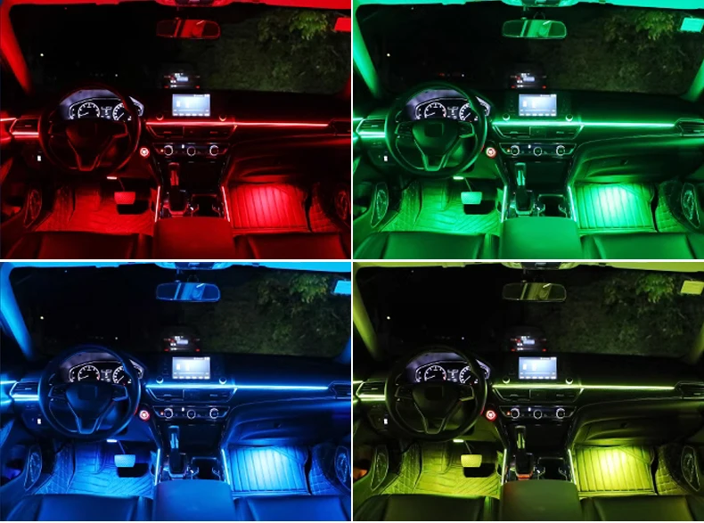 Dual Zone 18 In 1 Vollfarbe Streamer Auto Umgebungslicht RGB 64 Farbe LED Innenraum Acrylfaser Streifen Dekoration Atmosphäre Lampe – Detail 17