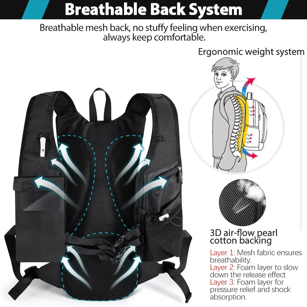 Tactical Backpack Large Capacity Travel Insulation Running Backpack Outdoor Multifunctional Sports Bag With 2L/500ML Water Bag