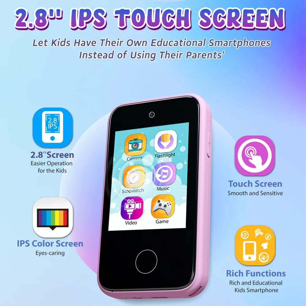Dual Camera Children's Electronic Toy Mobile Phone Type-C Charging IPS Touch Model HD Photo Recording MP3 Player for Children's