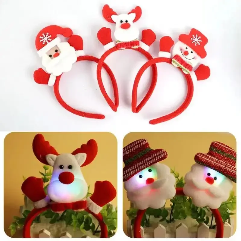 Christmas Headband Santa Claus Elk Antlers Reindeer Headband Cosplay Ears Led Glowing Ornaments Party Christmas Hair Accessories
