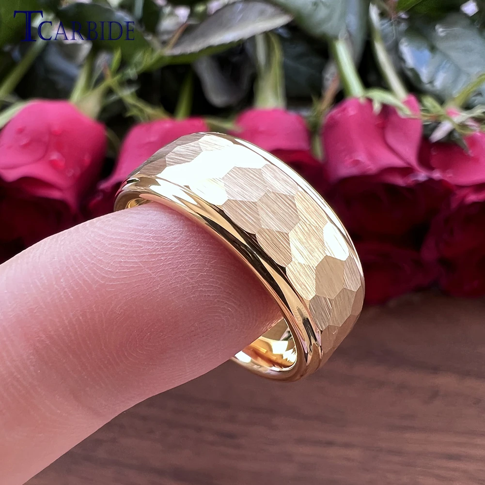 Black Hammer Ring Tungsten Wedding Band For Men And Women Fashion Jewelry Domed Brushed 6MM 8MM Comfort Fit