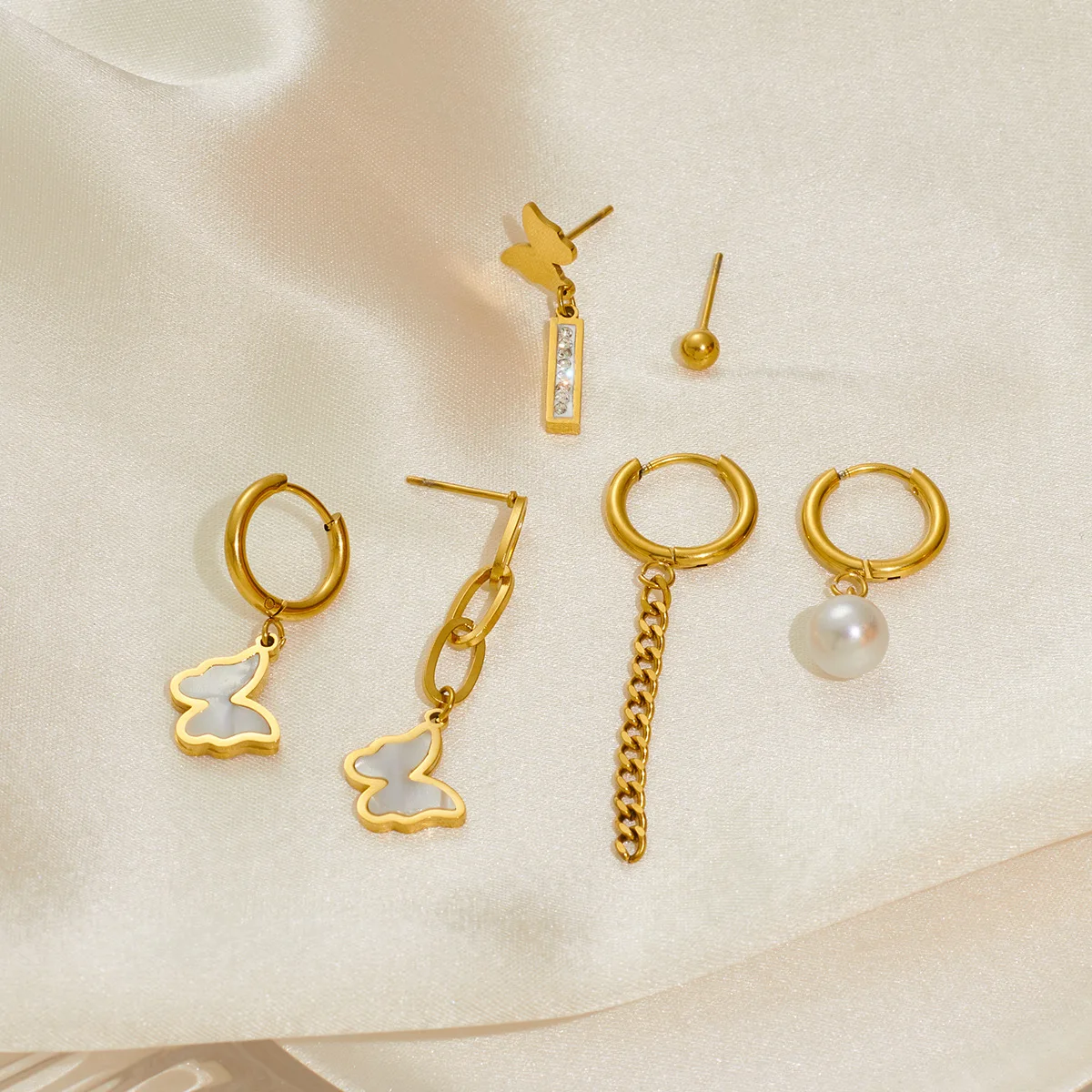 Chic Stylish 316L Stainless Steel 6 Pieces Set Pearl Butterfly Tassels Earring for Women Shiny Jewelry Gifts Wholesale 3