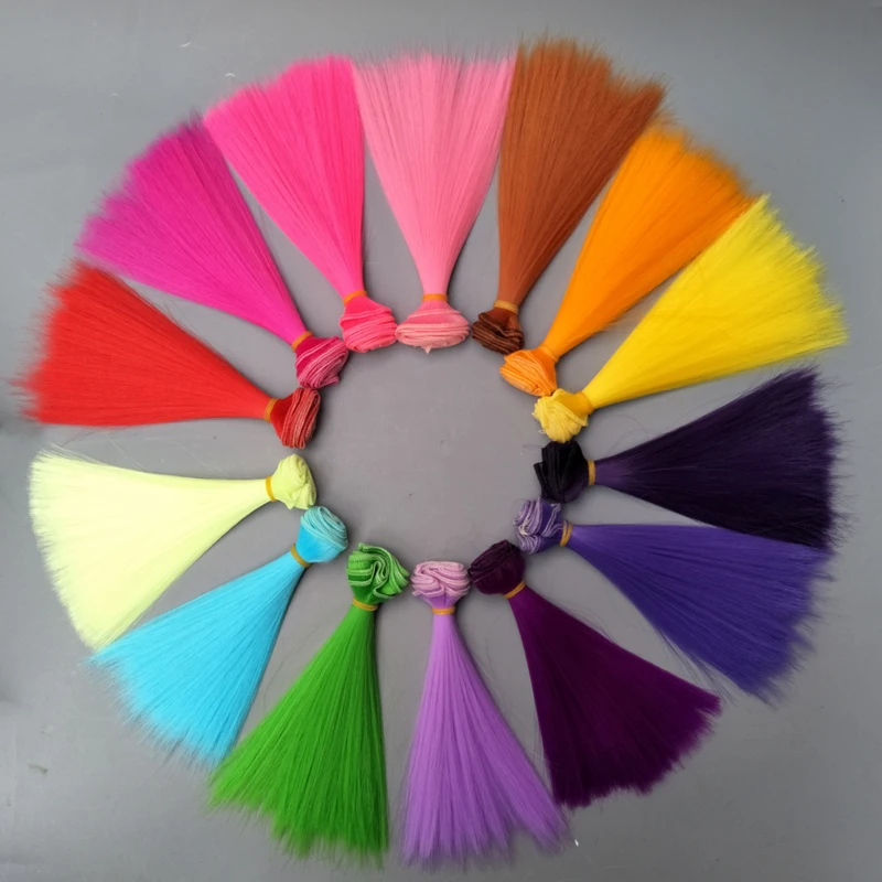 1pcs Doll Hair 15cm 25cm Pink Yellow Purple Green Blue Color Straight Doll Wigs for Russian Handmade Diy Accessory 3