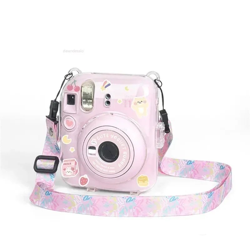 Fujifilm Instax Mini 12 Mini 11 투명 카메라 케이스 어깨 끈 보관 가방이있는 보호용 운반 가방 커버