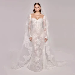 Sexy Sweetheart Neck Mermaid Applique Lace Long Sleeved Wedding Dresses 2024 Train Bridal Gowns Custom Robe De Mariée