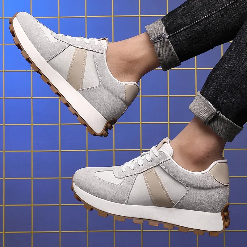 Elevator Casual Sneakers Man Cow Suede Leather Lace-Up Round Toe Platform Shoes 3/6/8cm Height Increase Shoes For Men Lift Sport 3