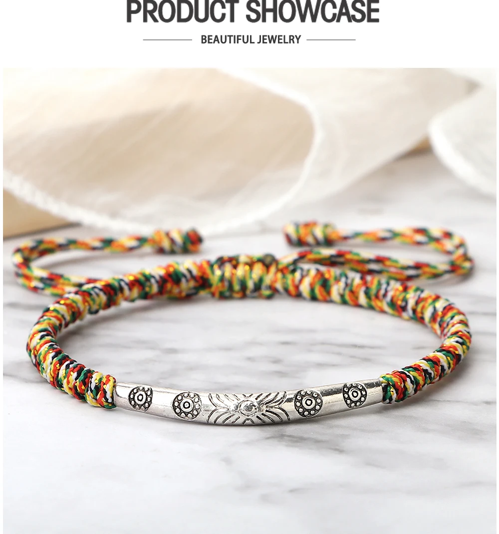 Red Thread Braided Bracelet Golden Silver Color Long Tube Bangle Handmade Adjustable Women Men Fashion Friendship Jewelry Gift