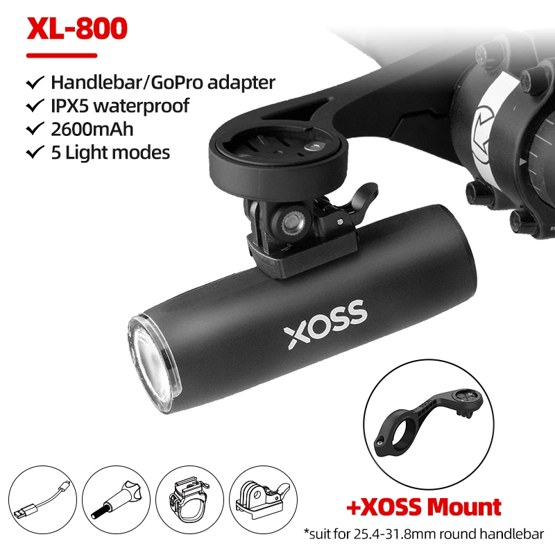 مصباح أمامي XOSS/XL800 للدراجة مصباح أمامي MTB قاب...