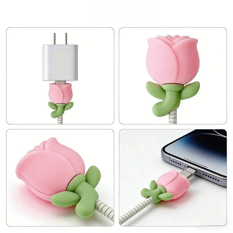 Tulip Flower Decorative Cable Protector Set - Cute Charger Cable Covers
