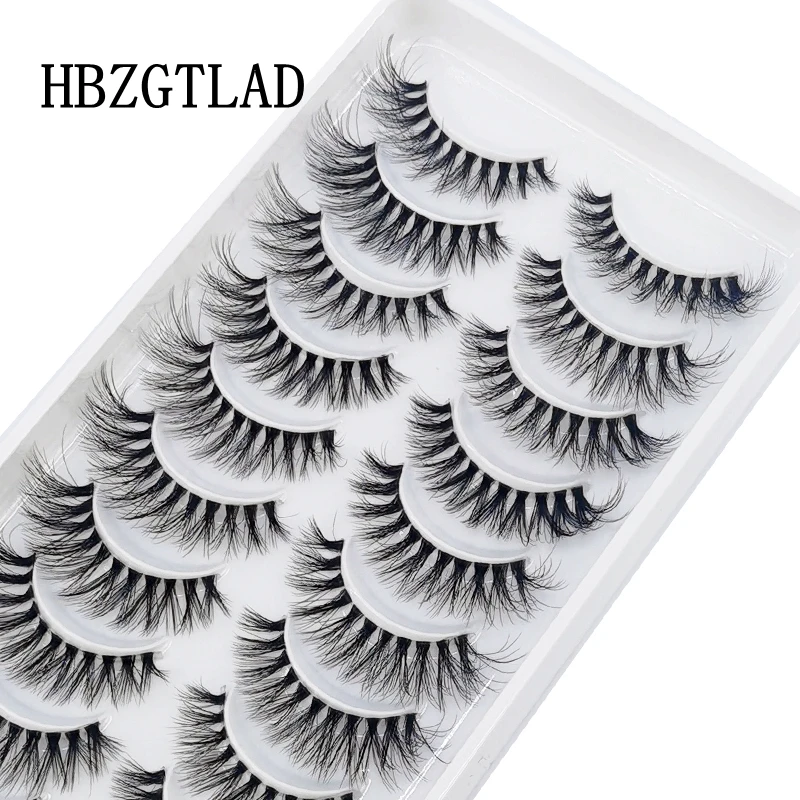 New 7/10 Pairs Mink Eyelashes Clear Band Eye Lashes Crisscross