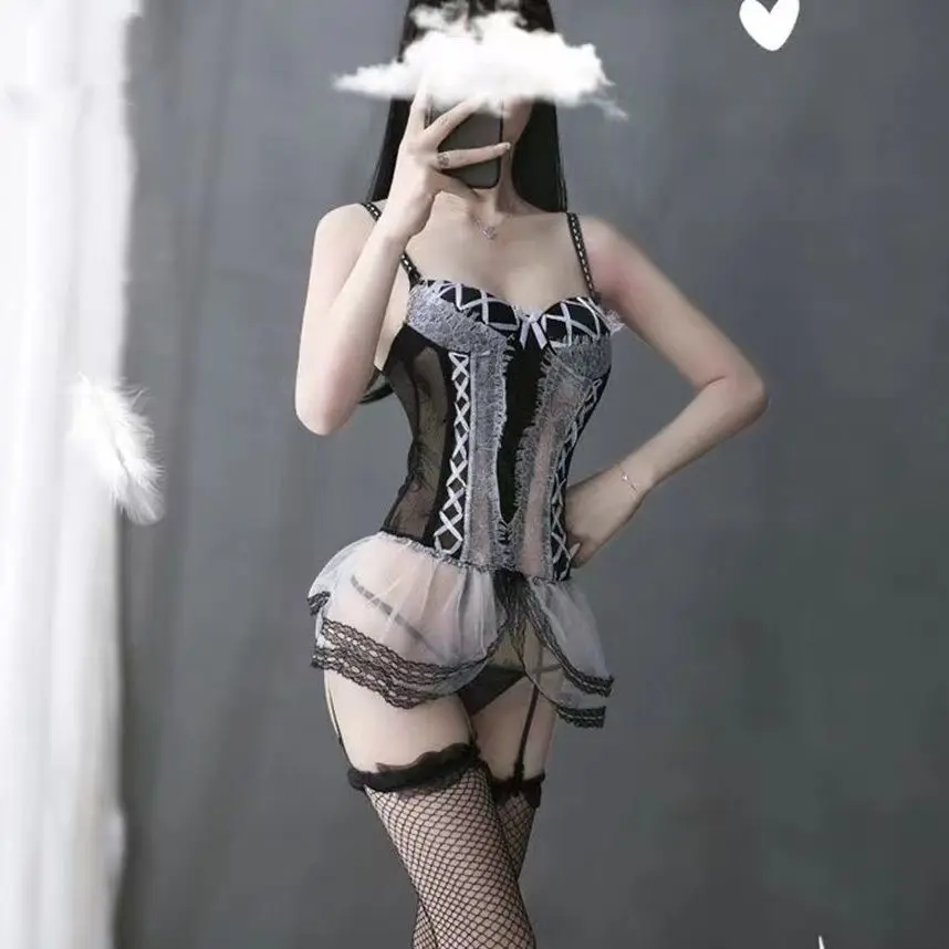 

Sexy Lace Retro Steel Ring Corset Vest English French Court Princess Skirt See-through TemptationExotic Garters Lingerie Set