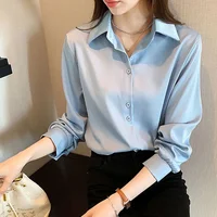 Chemises noires en mousseline de soie pour femmes, couleur unie, manches longues, mode coréenne, chemisier Simple, vêtements féminins, nouvelle collection printemps 3