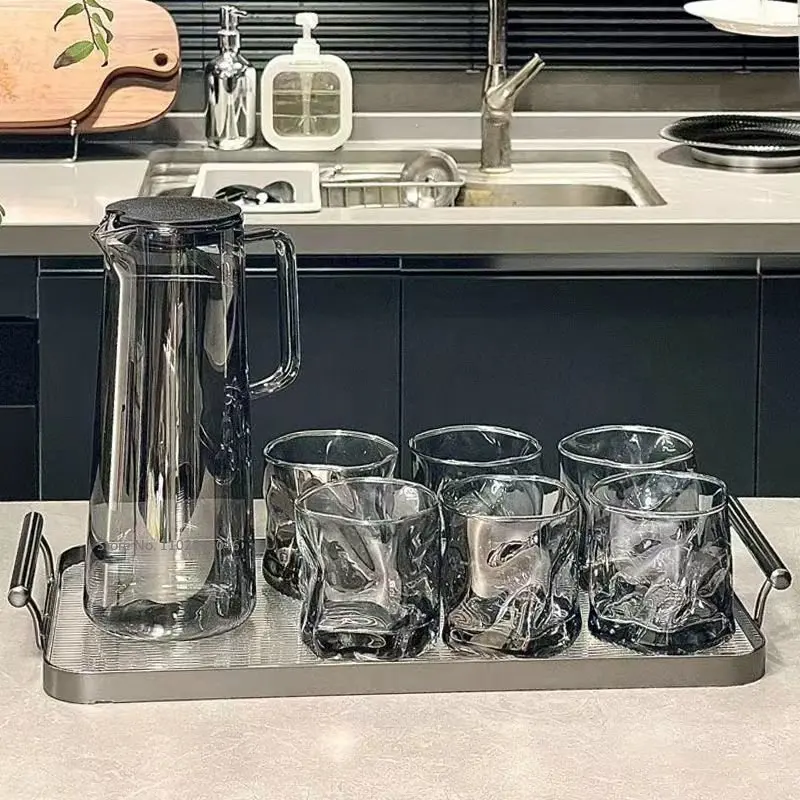 1800ml Gray Glass Water Pitcher and Cup Set Heat Resisttant Cold Hot Kettle Large-capacity Tea Pot Water Bottle Juice Jug