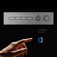 ระบบฝักบัวอาบน้ําทองเหลืองสีดําหรูหราติดผนังการออกแบบจอแสดงผลดิจิตอล LED เย็นและร้อนควบคุมคู่ฝักบัวเพดาน 4 ฟังก์ชั่นแตะ 3