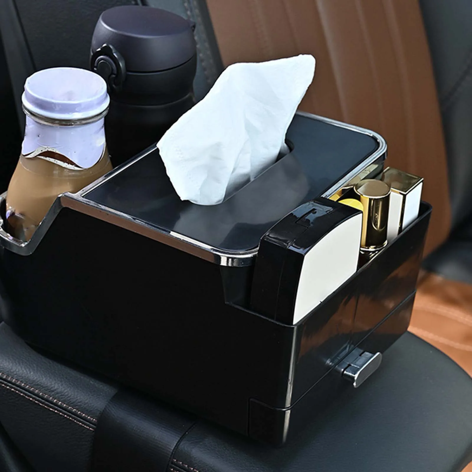 Caja De Almacenamiento Para Reposabrazos De Coche - Con Portavasos Y Compartimento Para Pañuelos, Organizador Central Para Viajes, Antideslizante