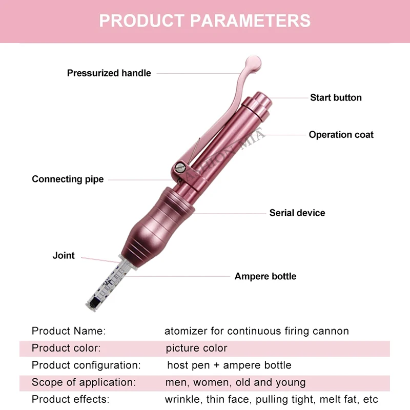 0.3ml Pink hyaluronique pen Hyaluronic Acid Pen No needle Guns For Anti-wrinkle Skin Rejuvenation Lips Lifting Lip Atomizer