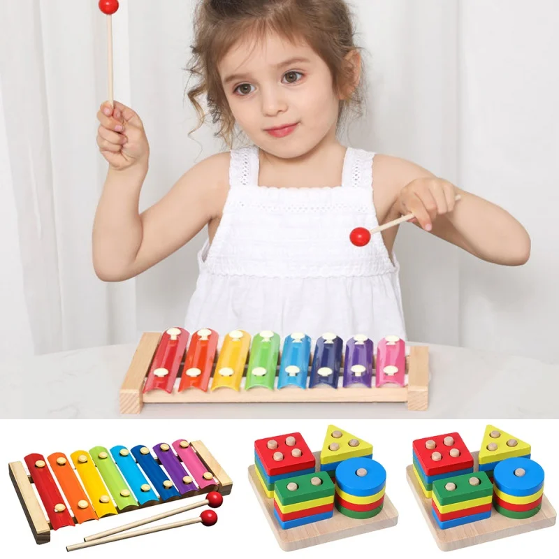 

Wooden Puzzle Toy for Kids Baby Early Education Learning Music Math Montessori Wood Knob Puzzle Peg Board Geometric Shape Match