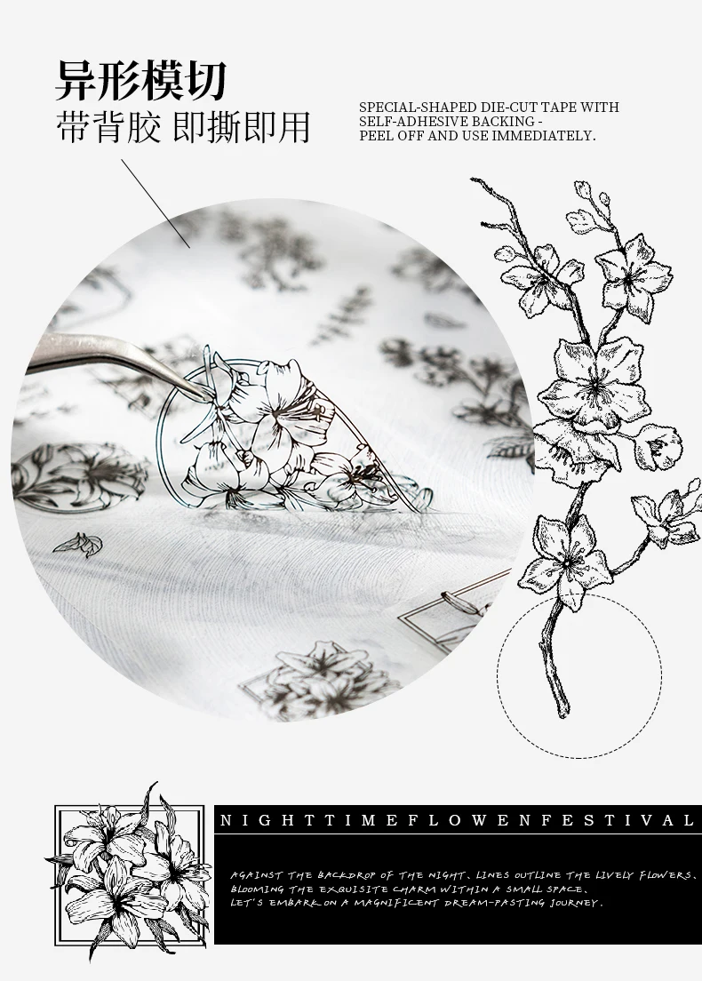 60mm * 2m PET Pflanze Blume Thema Bänder Aufkleber Kreativität Scrapbooking Hand Konto Klebstoff handgemachte Diy Junk Journal liefert – Detail 6