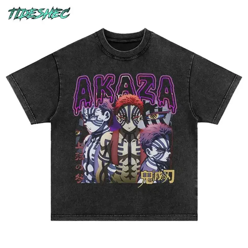 

TIDESHEC Vintage Anime Graphic T-Shirt Vintage Anime Japanese Manga TSHIRT Men Streetwear Retro Hip Hop Harajuku Washed Tees