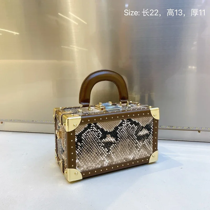 

Korea Niche Snake Skin Pattern Small Box Handbags Golden Latch Mini Suitcase Crossbody Bags Ladies Vintage Evening Party Wallets