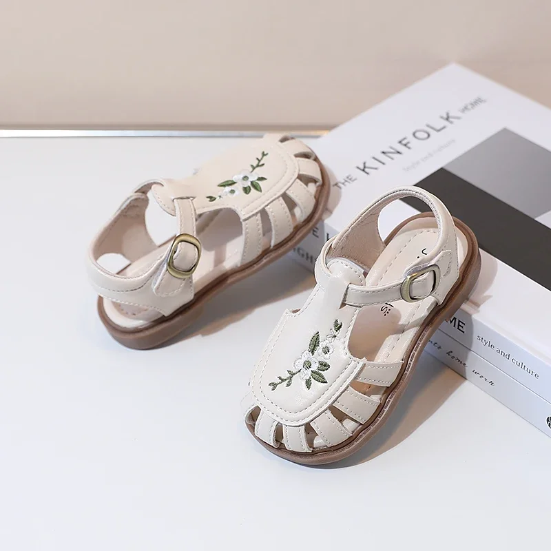 Traditional Chinese Embroidery Kids Shoes for Girl Sandals Summe Retro Princess Shoes Roman Style Girls Leather Shoes Kid F05173 5