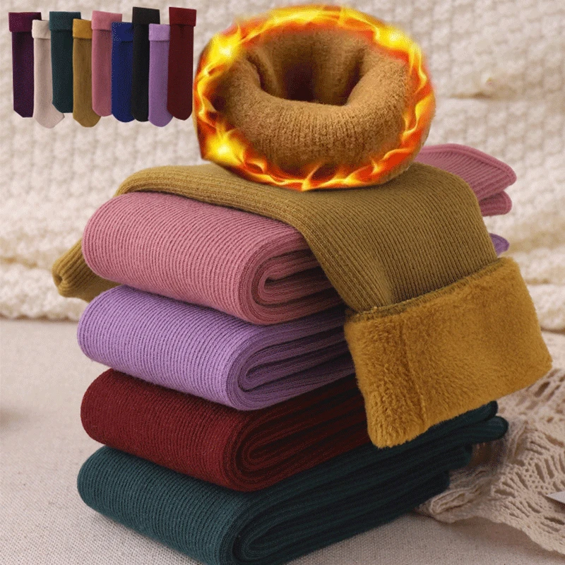 

1Pair New Autumn Winter Adult Warm Medium Tube Floor Socks Plush Thicken Thermal Men Women Fashion Solid Color Velvet Snow Socks