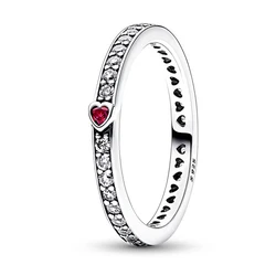 European Clear AAA CZ S925 Sterling Silver Red Heart Finger Ring For Women Girl Birthday Party Wedding Gift Jewelry