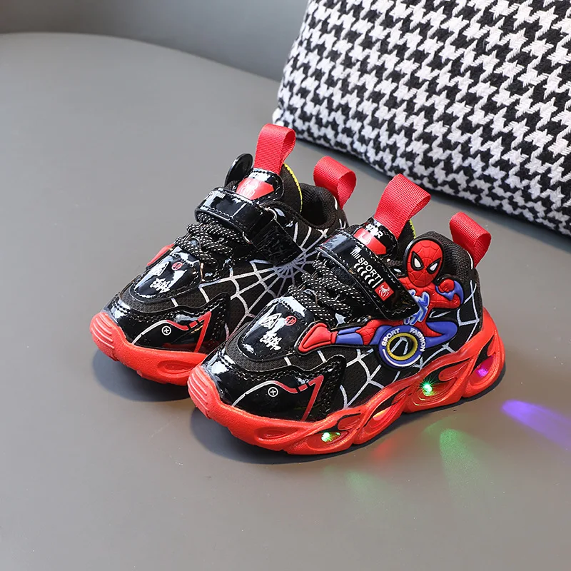 Boys Glowing Light Up Kids Sneakers Spider-Man Single Sneakers LED Luminous Children's Shoes