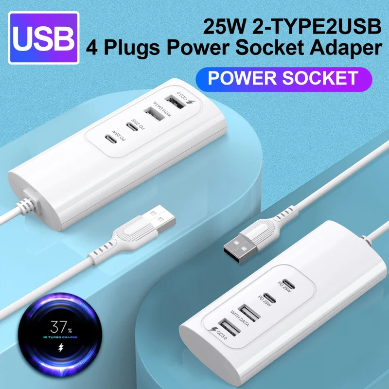 Multifunzione ad alta velocità Multi porta USB Tipo C HUB EU/US Splitter Socket Espansione Desktop Laptop PD25W QC3.0 Dati_voghion.com