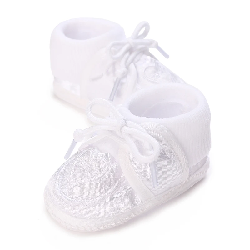 Baby Baptism Shoes 0-3 Months Comfortable Breathable Bed Shoes Soft Sole Baby Princess Girl White First Step