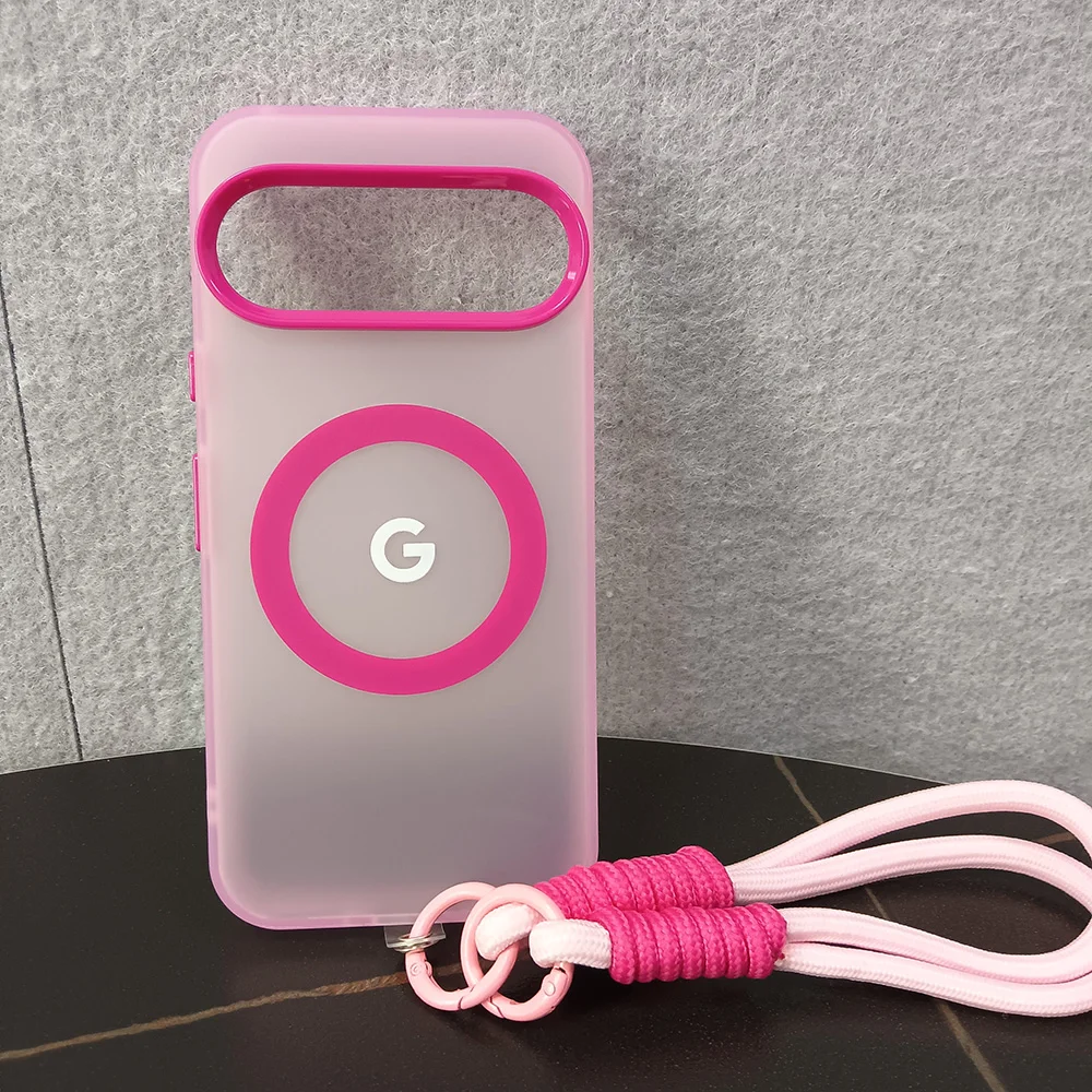 Wrist Lanyard Matte Candy Colored Magnetic Case For Google Pixel 9 8 Pro XL 10 9a 8a For Magsafe Charging PC Translucent Cover 3