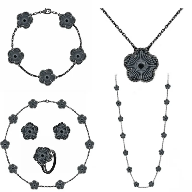 

New Darth Vader Laser Four Leaf Clover Necklace 15mm Pendant Women's Jewelry Earrings Five Leaf Clover Bracelet Ring Set