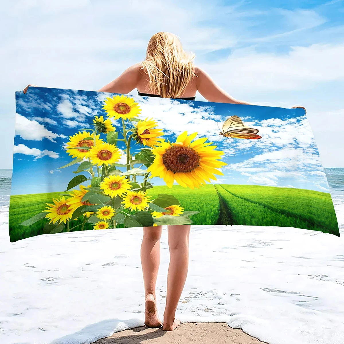 

Sunflower Beach Towel Natural Yellow Flower Bath Towel Microfiber Towels for Spa Travel Sport Gym, Soft Quick Dry Swimming Cover