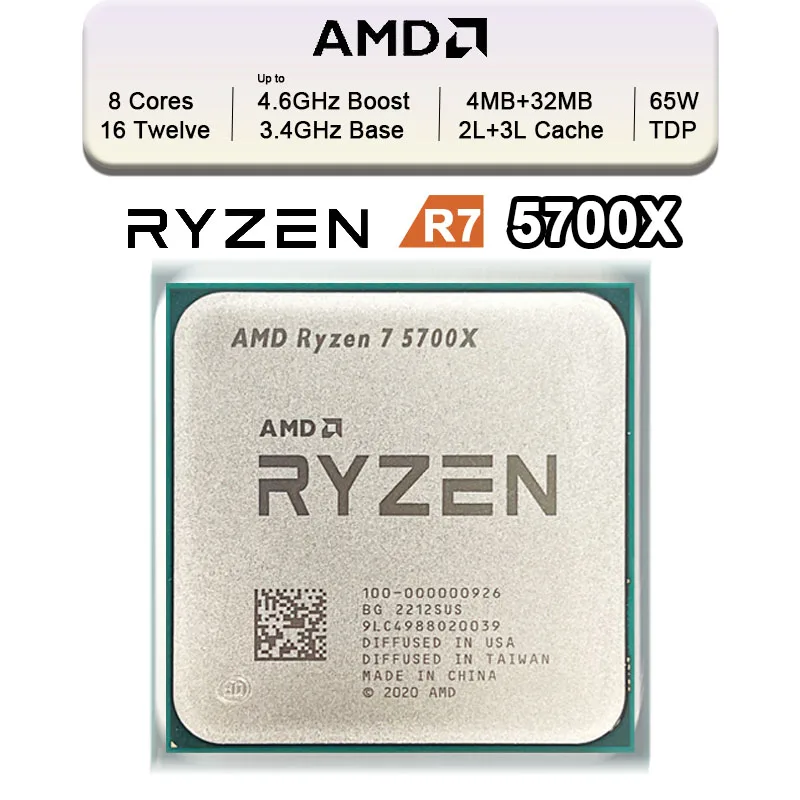 AMD Ryzen 7 5700X R7 5700X 3.4 GHz Eight-Core 16-Thread CPU Processor 7NM  L3=32M 100-000000926 Socket AM4 New but without cooler