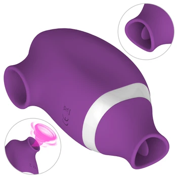 Tongue Licking & Sucking 2 In 1 Vibrator Sex Toy for Female G-Spot Stimulator Clitoris Nipple Sucker  Masturbator Erotic Product 1