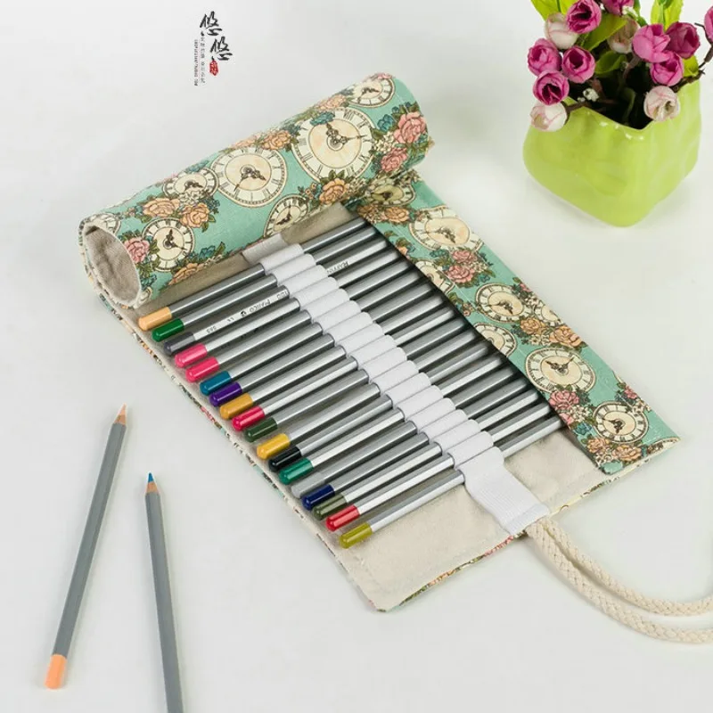 연필 롤 빈티지 수제 컬러 리드 보관 미술 학생, 롤업 연필 케이스 36/48 홀 편지지 캔버스 랩 스케치 가방