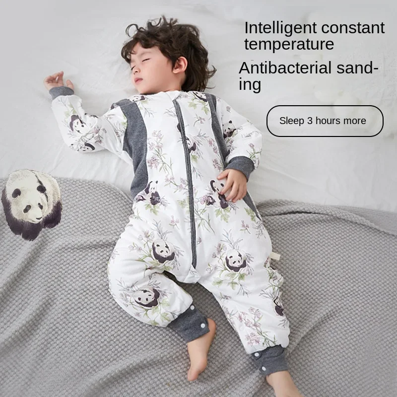 

Soybean Cotton Sleeping Bag Long Sleeve Winter Cartoon Split Leg Baby Thick Cloth Children Thickened Jumpsuit Fit 0~6 Year Baby