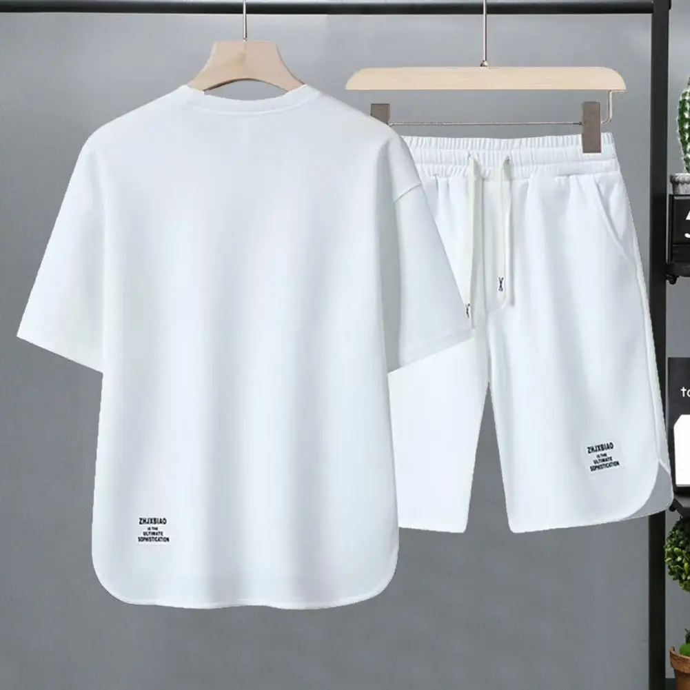 

Men Athletic Wear Set Men Sportswear Set Retro Men's Sportswear Set Loose Solid Color T-shirt Shorts Combo with for Comfortable