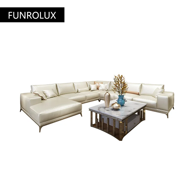 

Modern leather sofa New Classical Model Room luxury villa living room home furniture corner leather sofa
